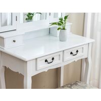 Cherry Tree Furniture Dressing Table Set Vanity Dresser with 3-Way Tri-fold Mirrors 4 Drawers & Jacquard Cushioned Stool