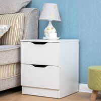 Cherry Tree Furniture 2-Drawer White Wood Bedside Table Night Stand Cabinet Chest of 2 Drawers