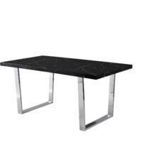 Cherry Tree Furniture BIASCA 6-Seater High Gloss Marble Effect Dining Table with Silver Chrome Legs Black