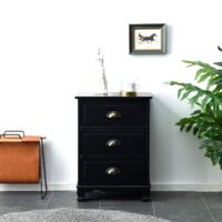 Cherry Tree Furniture CAMROSE Wooden Chest of Drawers/Bedside Table with Metal Cup Pull Handles Black 3 Drawer