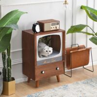 Cherry Tree Furniture MIHOS Meow Time Wooden Vintage TV Style Cat Condo - Walnut