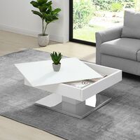 Cherry Tree Furniture Finch White Swivel Frosted Glass Top Coffee Table with Stainless Steel Base