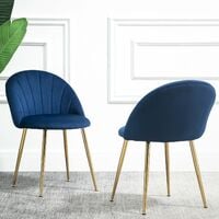 Cherry Tree Furniture Milverton Pair of 2 Velvet Dining Chairs with Golden Chrome Legs (Navy Blue)