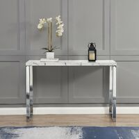 Cherry Tree Furniture BIASCA High Gloss Marble Effect 120cm Console Table with Silver Chrome Legs - White Marble