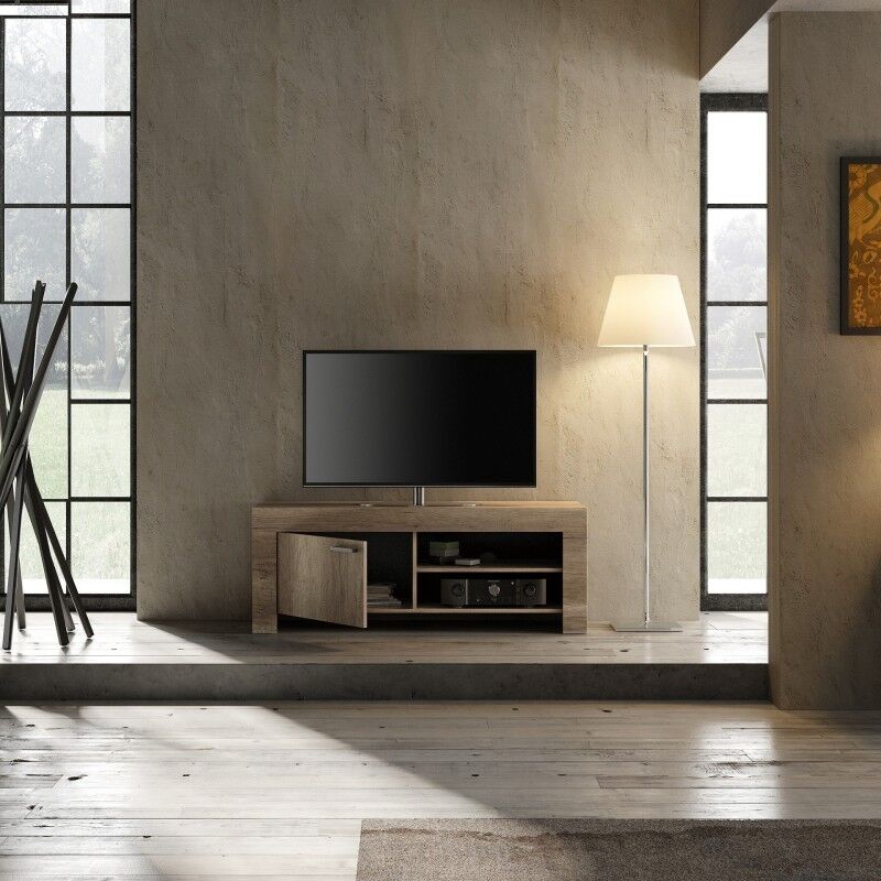 Meuble TV contemporain chêne vieilli foncé avec LED 2 portes MALORIE - 140  cm
