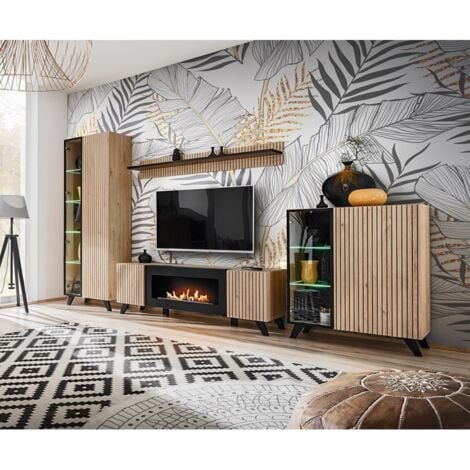 Meuble de salon avec cheminée électrique - SKRAUT HOME - Blanc Mat