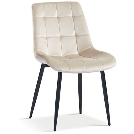 Chaise design KALI – Velours beige et pieds métal (1/5)