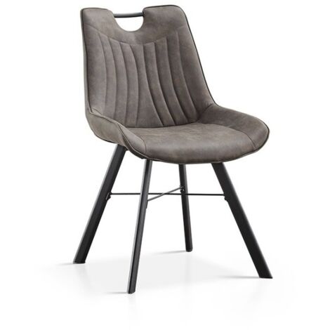 Chaise PAOLA – PU microfibre gris foncé – Pieds métal noir – Style contemporain (1/5)