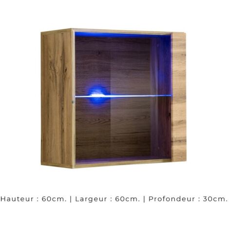 Vitrine FORTE Havanna - 1 Porte Vitrée + 1 Porte Pleine - Chêne Ancien - Dimensions 77x185.3x42.2cm - 3 Étagères Réglables