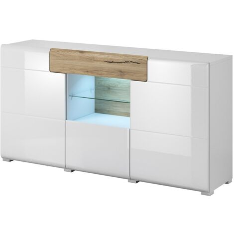 Buffet 160cm collection OHIO. Coloris blanc et chêne. (1/4)