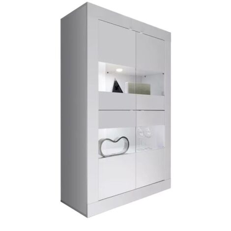 Vitrine 4 portes en verre sans éclairage, collection ISORA, coloris blanc laqué brillant (1/4)