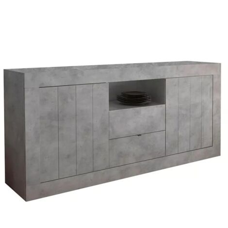Buffet 2 portes battantes 2 tiroirs en bois, coloris béton, collection URBAN (1/4)