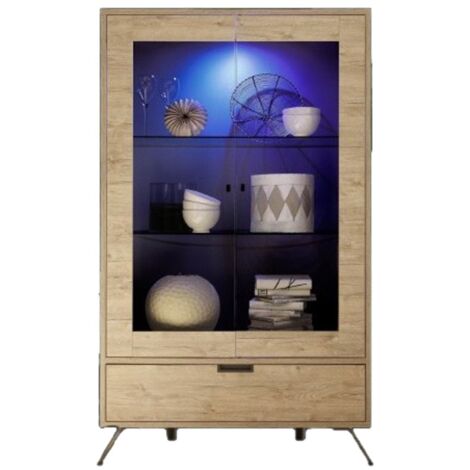 Vitrine SHOW – 2 portes en verre et 1 tiroir – Coloris chêne clair ...