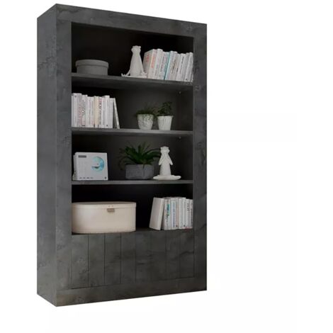 Bibliothèque ultra tendance avec de nombreuses étagères coloris gris foncé effet béton collection URBAN. (1/2)