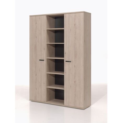 Meuble haut de rangement pour bureau 2 portes et étagères coloris chêne clair – Collection YUKON (1/2)