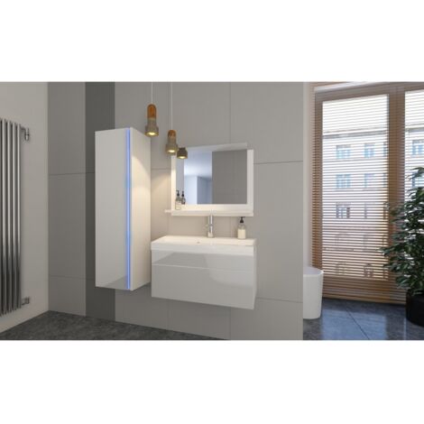 Ensemble meubles de salle de bain blanc collection BIRD. Colonne, meuble sous vasque, vasque 60cm (1/5)