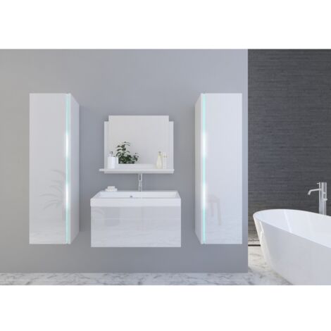Ensemble meubles de salle de bain blanc collection BIRD. 2 Colonnes, meuble sous vasque, vasque (1/5)
