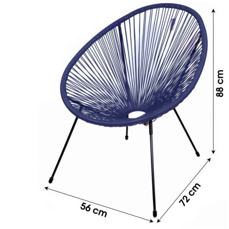 Fauteuil de jardin rond en résine coloris bleu 56x88x72 cm