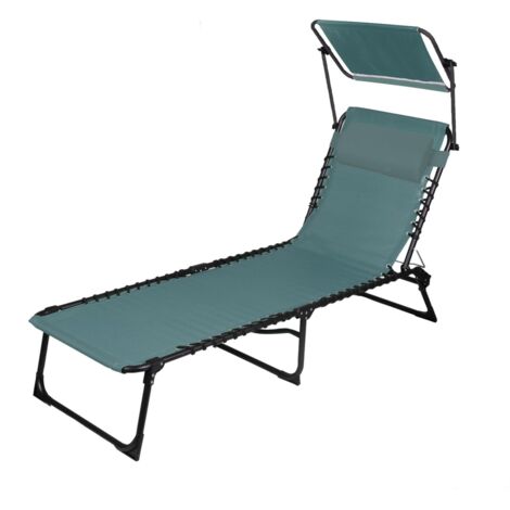 Chaise longue, bain de soleil pliant – Bleu avec pare-soleil et coussin – 187 x 85 x 56 cm (1/2)