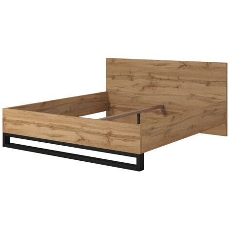 Lit adulte 180x200 style industriel - Collection MILOS. Coloris chêne brut et noir. Sommier inclus (1/5)