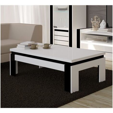 Table basse design LINA blanche et noire brillante. Meuble idéal pour votre salon. - Blanc