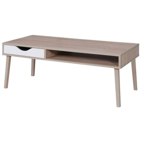 Table basse OSLO - Coloris chêne et blanc - Style scandinave - 120 x 60 ...
