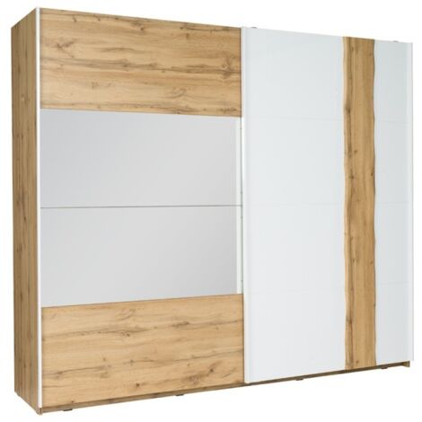 Chambre A Coucher Complete Wood Chene Et Blanc Lit 160x200 Cm Sommier Armoire En