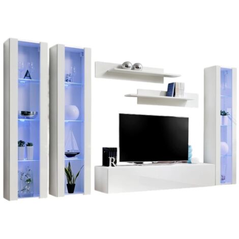 Meuble TV FLY C2 design, coloris blanc brillant. Meuble suspendu moderne et tendance pour votre salon. (1/2)