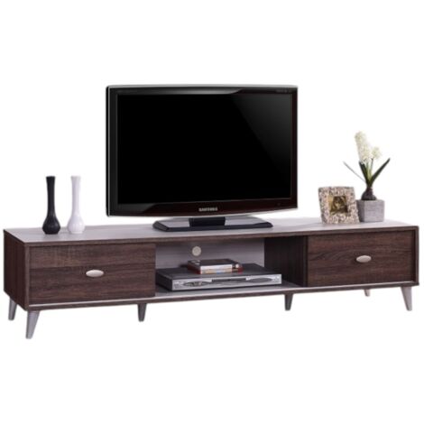 Meuble TV ANKARA – 150 cm – 2 portes coulissantes – Noyer & Blanc – Design moderne (1/2)