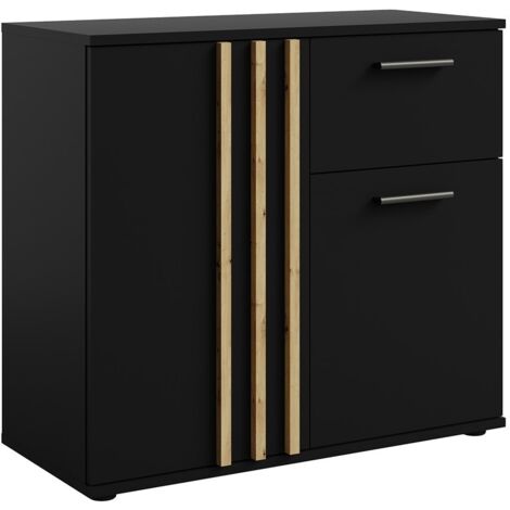 Commode VARIA - 2 portes et 1 tiroir - Design moderne coloris noir et chêne artisan (1/3)