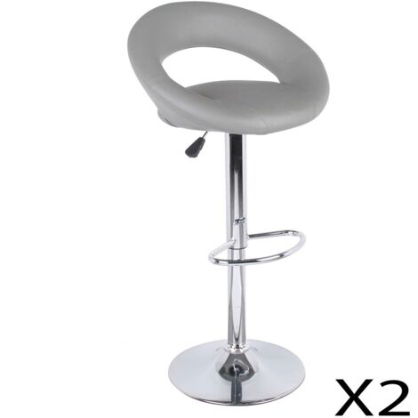 Lot de 2 tabourets de bar réglables en hauteur 77-97 cm – Assise simili cuir PU gris, pied en métal gris, diamètre 40 cm (1/4)