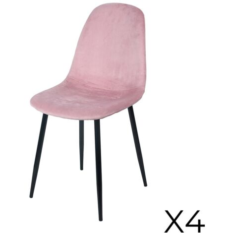 Lot de 4 chaises LOLY, assise et dossier en velours rose, structure en métal noir (1/2)