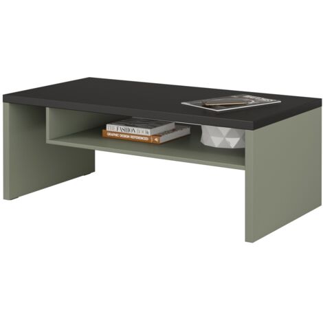 Table basse HAVANA – Vert sauge et noir – Plateau noir mat – Avec niche – Design moderne (1/4)