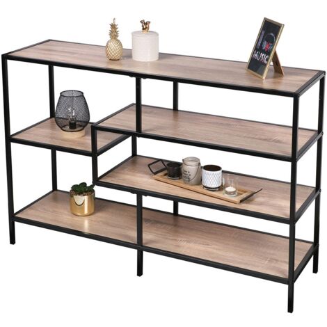 Console d'entrée style industriel collection HOLBORN. Coloris chêne et noir. 5 étagères (1/2)