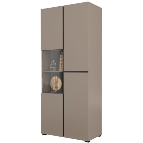 Vitrine haute 2 portes collection HAVANA avec LED intégrée. Coloris beige et noir. (1/4)
