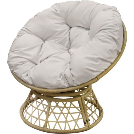 Fauteuil de jardin en résine tressée beige avec coussin gris clair – 96x85x80 cm – Élégance et confort (1/2)