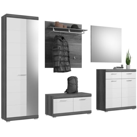 Ensemble d'entrée SCOTT – Meubles de rangement avec miroir et porte-manteaux (1/5)