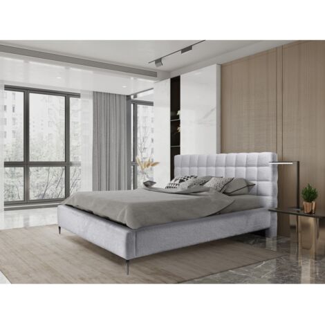 Lit MILLIO – Blanc – 180x200 cm – Tissu chenille bouclé – Sommier inclus – Confort hôtel 5 étoiles (1/5)