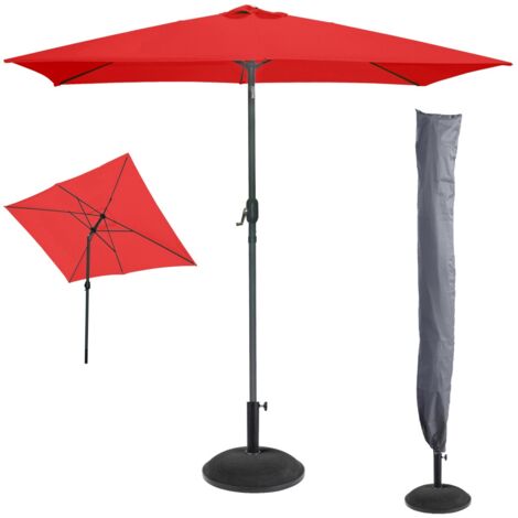 L'indispensable été : Parasol inclinable rouge + housse anti-UV + pieds en ciment 25Kg (1/5)