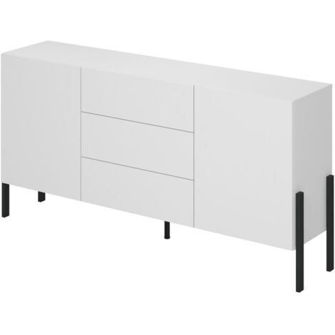 Buffet SALMA 2 portes & 3 tiroirs Push-to-Open – Blanc Super Matt & Noir Mat, 184×90×40 cm (1/5)