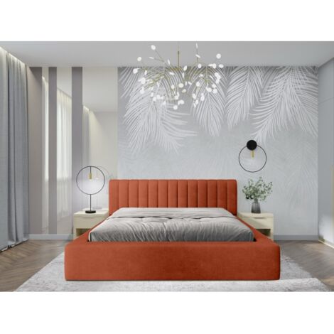 Lit coffre CERVIN – Velours doux Brique Toscane – 140x200 cm – Sommier relevable – Design élégant (1/5)
