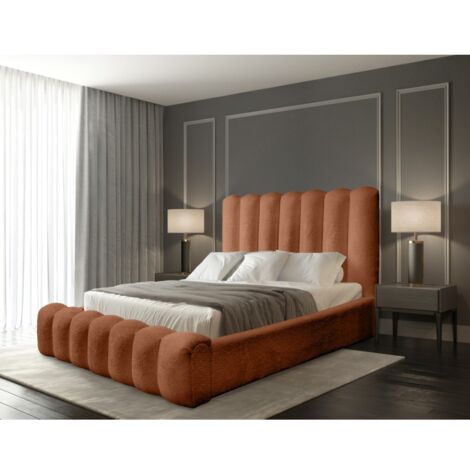 Lit coffre BADJA – Tissu bouclé Terracota – 160x200 cm – Sommier relevable – Design haut de gamme (1/5)