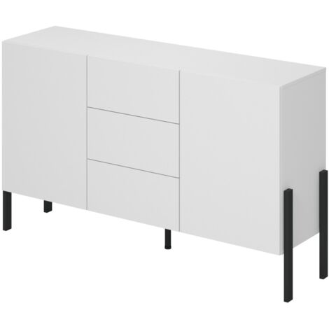 Buffet design collection SALMA - 2 portes & 3 tiroirs – Blanc super mat & noir mat (1/5)