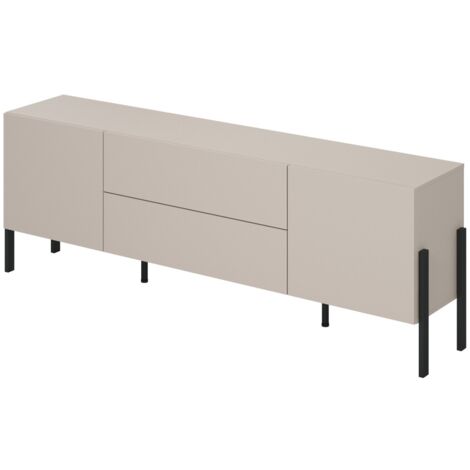 Meuble TV SALMA – 2 portes & 2 tiroirs Push-to-Open – beige & noir mat, 207×70×40 cm (1/5)