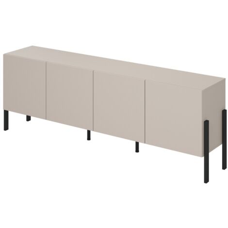 Buffet SALMA 4 portes Push-to-Open – beige & noir mat, 204×70×40 cm (1/5)
