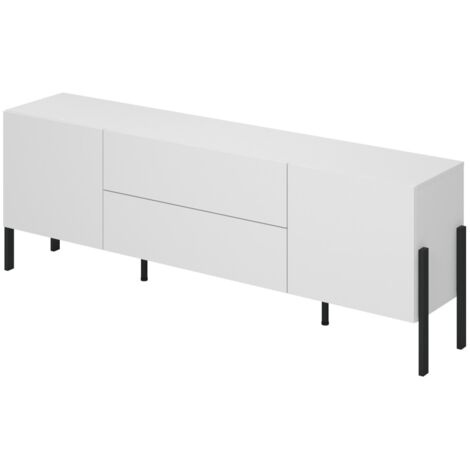 Meuble TV SALMA – 2 portes & 2 tiroirs Push-to-Open – Blanc super mat & noir Mat (1/5)
