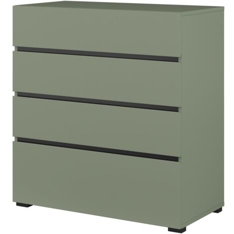 Commode HAVANA – 4 tiroirs – Coloris vert sauge et noir – Style moderne et rangement compact (1/5)