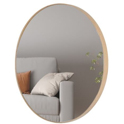 Miroir rond RIO – Ø80 cm – Finition chêne vieilli – MDF décor bois – Design naturel et tendance (1/5)