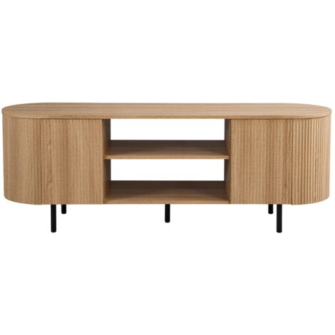 Meuble TV VAGOS – Coloris chêne naturel – 2 portes & 2 niches – 160 cm – Meuble TV arrondi design et fonctionnel (1/5)