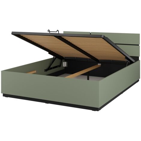 Lit coffre HAVANA 160x200 cm – Coloris vert sauge et noir – Design pratique et moderne (1/5)